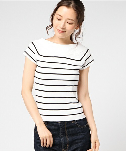 Cheek(チーク)の「2Wayミラノリブフレンチスリーブニット(Tシャツ/カットソー・レディース・ホワイト×ブラック/モカ/ネイビー/ピンク・MEDIUM)」の13枚目の写真