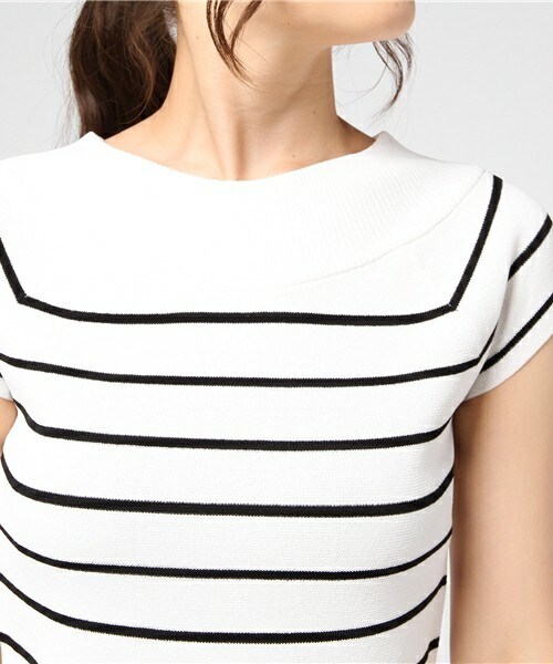 Cheek(チーク)の「2Wayミラノリブフレンチスリーブニット(Tシャツ/カットソー・レディース・ホワイト×ブラック/モカ/ネイビー/ピンク・MEDIUM)」の8枚目の写真