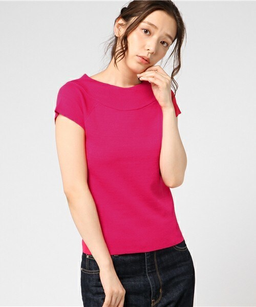 Cheek(チーク)の「2Wayミラノリブフレンチスリーブニット(Tシャツ/カットソー・レディース・ホワイト×ブラック/モカ/ネイビー/ピンク・MEDIUM)」の4枚目の写真