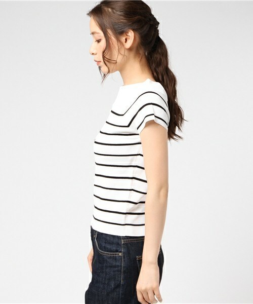 Cheek(チーク)の「2Wayミラノリブフレンチスリーブニット(Tシャツ/カットソー・レディース・ホワイト×ブラック/モカ/ネイビー/ピンク・MEDIUM)」の6枚目の写真