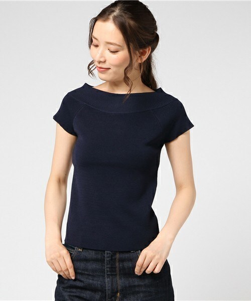 Cheek(チーク)の「2Wayミラノリブフレンチスリーブニット(Tシャツ/カットソー・レディース・ホワイト×ブラック/モカ/ネイビー/ピンク・MEDIUM)」の1枚目の写真