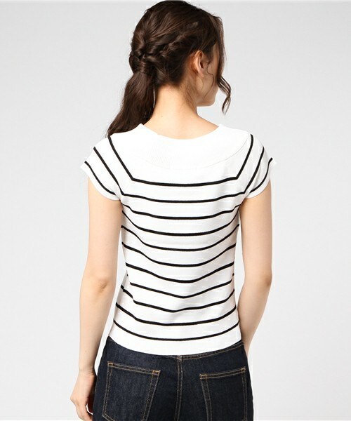 Cheek(チーク)の「2Wayミラノリブフレンチスリーブニット(Tシャツ/カットソー・レディース・ホワイト×ブラック/モカ/ネイビー/ピンク・MEDIUM)」の7枚目の写真