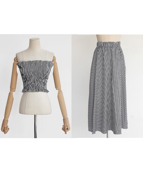 DHOLIC（ディーホリック）の「ギンガムチェックチューブトップ&フレアロングスカートSET（セットアップ・レディース・FREE）」の2枚目の写真