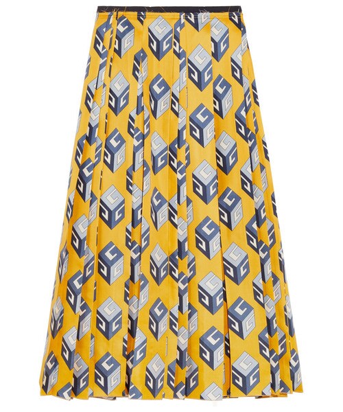 GUCCI イエロー プリーツスカート GUCCI（グッチ）の「Gucci - Pleated Printed Silk-twill Midi