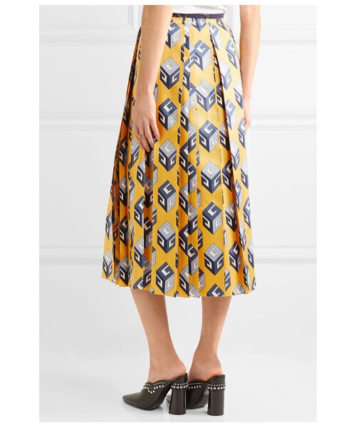 GUCCI イエロー プリーツスカート GUCCI（グッチ）の「Gucci - Pleated Printed Silk-twill Midi