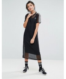 adidas | Adidas adidas Originals Black Midi Dress With Sheer Mesh Overlay(ワンピース)