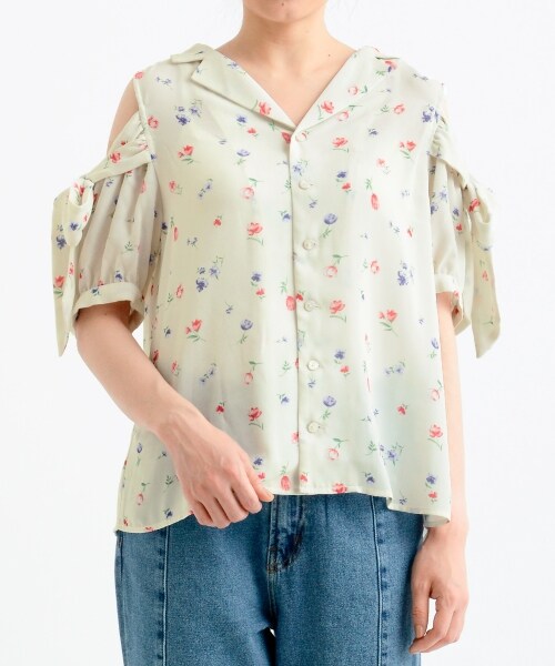 MAJESTIC LEGON(マジェスティックレゴン)の「オープンショルダーリボンブラウス(トップス・レディース・ピンク/アイボリー柄/ネイビー柄・M)」の19枚目の写真