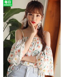 KORMARCH | チューリップ柄オープンショルダーブラウス(シャツ/ブラウス)