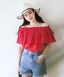 DHOLIC | パンチングラッフルオフショルダ―ブラウス(シャツ/ブラウス)