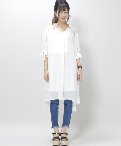 archives(アルシーヴ)の「シアーシャツワンピ×インナーセット(ワンピース・レディース・オフホワイト/ブラック/ワイン・MEDIUM)」の7枚目の写真