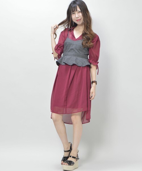 archives(アルシーヴ)の「シアーシャツワンピ×インナーセット(ワンピース・レディース・オフホワイト/ブラック/ワイン・MEDIUM)」の3枚目の写真