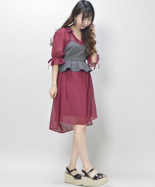 archives(アルシーヴ)の「シアーシャツワンピ×インナーセット(ワンピース・レディース・オフホワイト/ブラック/ワイン・MEDIUM)」の5枚目の写真