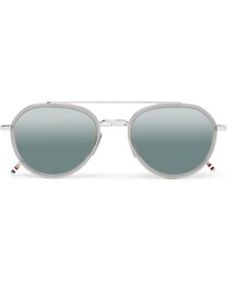 THOM BROWNE | Thom Browne Aviator-Style Silver-Tone and Acetate Mirrored Sunglasses(サングラス)