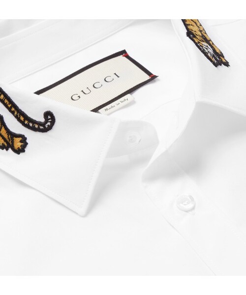 GUCCI（グッチ）の「Gucci Slim-Fit Tiger-Appliquéd Cotton-Poplin Shirt（シャツ/ブラウス・メンズ・White・UK14.5/UK15/UK15.5/UK16/UK16.5/UK17/UK17.5）」の4枚目の写真