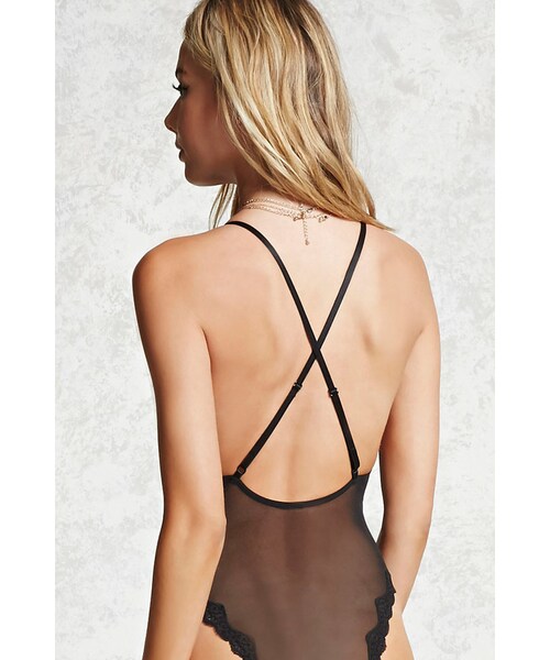 FOREVER 21（フォーエバー トゥエンティーワン）の「FOREVER 21+ Floral Lace Bodysuit（その他アンダーウェア/インナー・レディース・Black/White・S/M/L/XL）」の6枚目の写真