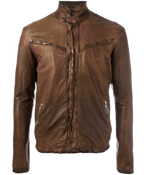 GIORGIO BRATO ねじれジップ レザージャケット Giorgio Brato Brown Western Jacket With Two-way Zip In