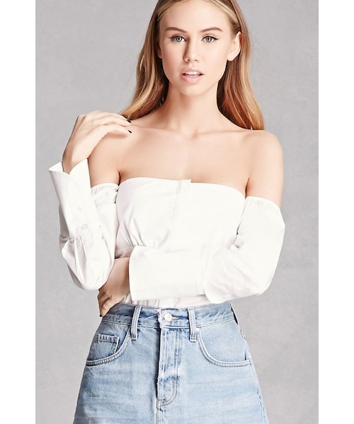 FOREVER 21(フォーエバー トゥエンティーワン)の「FOREVER 21+ Off-the-Shoulder Crop Top(シャツ/ブラウス・レディース・White・S/M/L)」の1枚目の写真