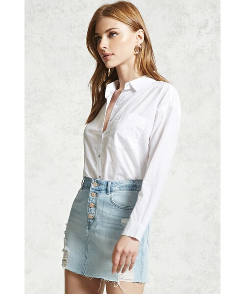FOREVER 21（フォーエバー トゥエンティーワン）の「FOREVER 21+ Boxy High-Low Shirt（シャツ/ブラウス・レディース・Blue/White・S/M/L）」の6枚目の写真