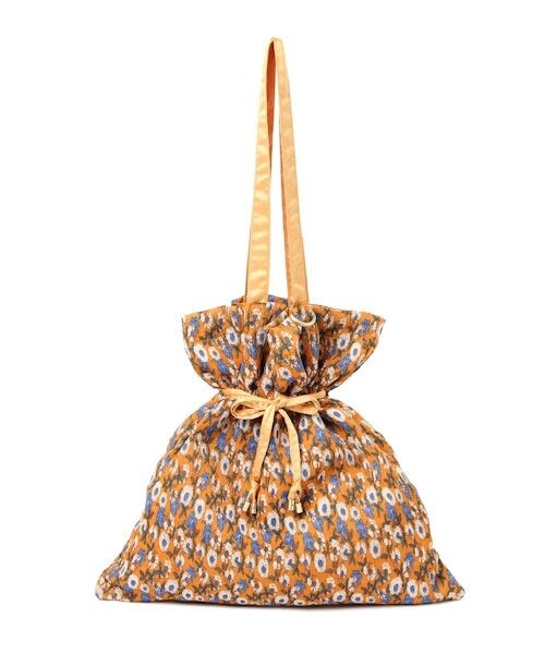 プラニー工房オーバルバック/小花模様オレンジブラウン/巾着ゴールド studio CLIP（スタディオクリップ）の「お花柄巾着トートバッグ