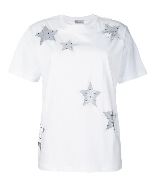 RED VALENTINO(レッドバレンチノ)の「Red Valentino - Stelle Tシャツ - women - コットン/ポリアミド - M(Tシャツ/カットソー・レディース・ホワイト・M)」の1枚目の写真