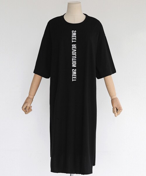 DHOLIC（ディーホリック）の「レタリングディープスリットロングTシャツ（Tシャツ/カットソー・レディース・FREE）」の3枚目の写真