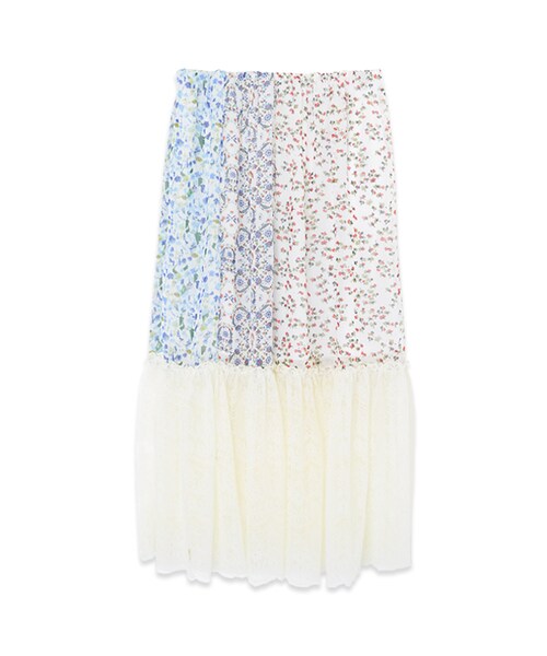 flower（フラワー）の「lace mix skirt～ﾚｰｽﾐｯｸｽｽｶｰﾄ（スカート・レディース・black/white・FREE）」の2枚目の写真