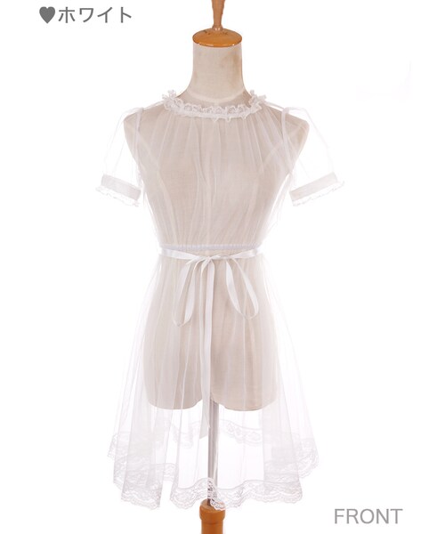 Bobon21(ボボンニジュウイチ)の「ベールチュールワンピース(ワンピース・レディース・白/ピンク・S/M/L)」の1枚目の写真
