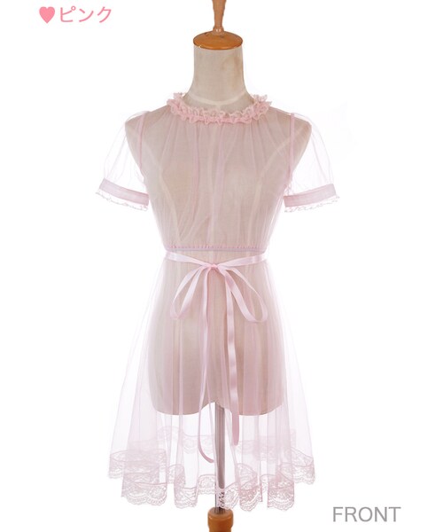 Bobon21(ボボンニジュウイチ)の「ベールチュールワンピース(ワンピース・レディース・白/ピンク・S/M/L)」の2枚目の写真