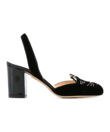 Charlotte Olympia | Charlotte Olympia - Kitty スリングバックパンプス - women - レザー/ベルベット - 40(パンプス)