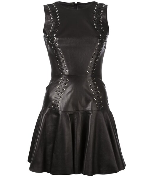 Plein Sud プレインサッド の Plein Sud レースアップ レザーワンピース Women レザー ポリエステル 36 ワンピース Wear