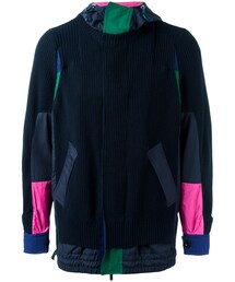 Sacai | Sacai - リブニットパネル フーデッドジャケット - men - コットン/アクリル/ポリエステル - 3(テーラードジャケット)
