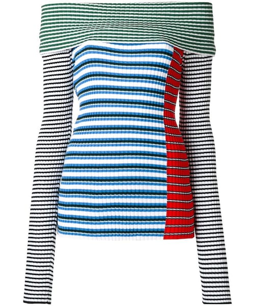 MSGM（エムエスジーエム）の「MSGM - ボーダー柄 オフショルダーニット 
