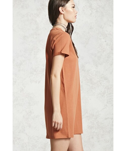 FOREVER 21（フォーエバー トゥエンティーワン）の「FOREVER 21+ Cuffed Sleeve T-Shirt Dress（ワンピース・レディース・Pink/Brown/White・XS/S/M/L/XL）」の8枚目の写真