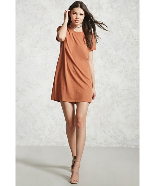 FOREVER 21（フォーエバー トゥエンティーワン）の「FOREVER 21+ Cuffed Sleeve T-Shirt Dress（ワンピース・レディース・Pink/Brown/White・XS/S/M/L/XL）」の10枚目の写真