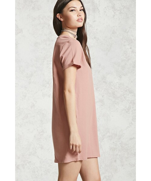 FOREVER 21（フォーエバー トゥエンティーワン）の「FOREVER 21+ Cuffed Sleeve T-Shirt Dress（ワンピース・レディース・Pink/Brown/White・XS/S/M/L/XL）」の11枚目の写真