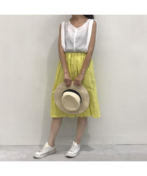 copine(コピン)の「ミモレ丈タック入りコットンカラースカート(2color)【クリックポスト対象商品】(スカート・レディース・その他)」の5枚目の写真
