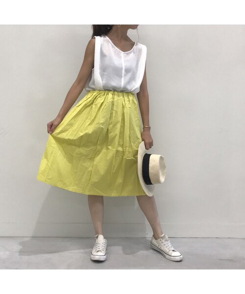 copine(コピン)の「ミモレ丈タック入りコットンカラースカート(2color)【クリックポスト対象商品】(スカート・レディース・その他)」の1枚目の写真
