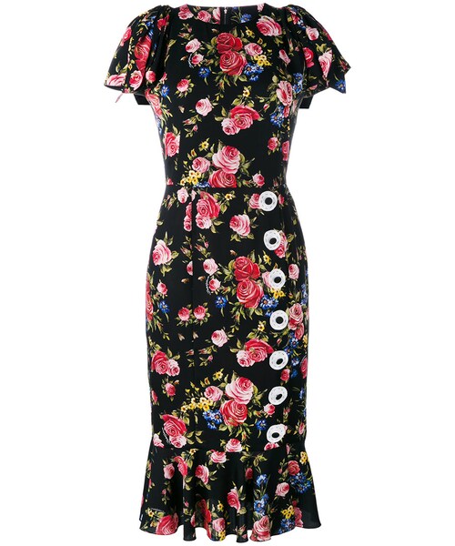 Dolce Gabbana ドルチェアンドガッバーナ の Dolce Gabbana ローズ柄 ドレス Women シルク スパンデックス 46 ドレス Wear