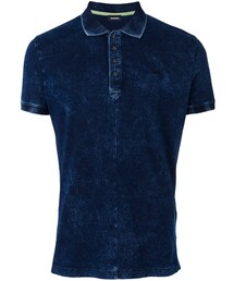 DIESEL デニム風ポロシャツ M ディーゼル DIESEL デニム ドッキング ポロシャツ ダメージ加工