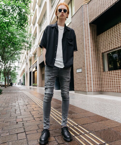 LIDNM（リドム）の「パイピングオープンカラーシャツ（シャツ/ブラウス・メンズ・ブラック・S, M, L）」の2枚目の写真