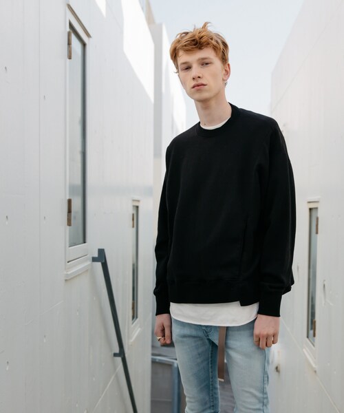 LIDNM(リドム)の「スーピマオフショルダースウェット(スウェット・メンズ・ブラック・S, M, L)」の1枚目の写真