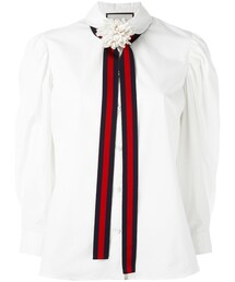 GUCCIレディースホワイトシャツ Cotton poplin shirt with Gucci logo in white | GUCCI® US
