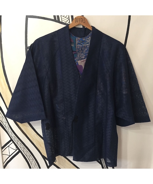 キュウリガン(キュウリガン)の「【KIMONO】ヴィンテージ ネイビー メッシュ 着物 羽織 ガウン(浴衣・メンズ・その他)」の1枚目の写真