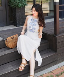 DHOLIC | アメリカンスリーブ刺繍ロングワンピース(ワンピース)