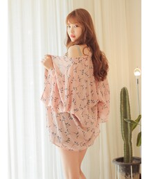 KORMARCH | 3色フラワープリントシフォンオープンガウン(カーディガン/ボレロ)