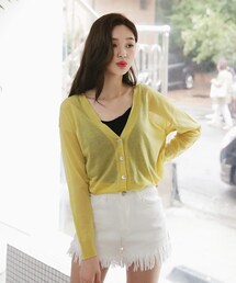 DHOLIC | フロントボタンVネックシア―ニットカーディガン(カーディガン/ボレロ)