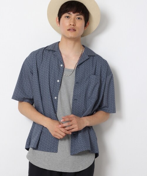 RAGEBLUE（レイジブルー）の「幾何学柄オープンカラーシャツ（トップス・ホワイト/ネイビー）」の3枚目の写真