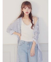 KORMARCH | サイドスリットミディ丈ストライプシャツ(シャツ/ブラウス)