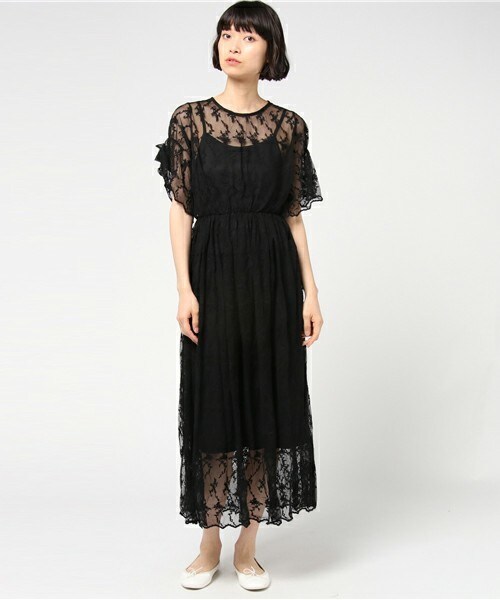 archives（アルシーヴ）の「Backリボンフレア袖OP(5分袖)×インナー（ワンピース・レディース・オフホワイト/ブラック・MEDIUM）」の12枚目の写真