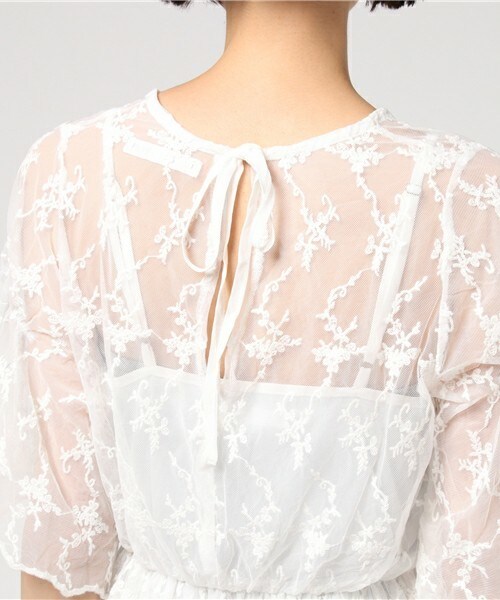 archives（アルシーヴ）の「Backリボンフレア袖OP(5分袖)×インナー（ワンピース・レディース・オフホワイト/ブラック・MEDIUM）」の7枚目の写真